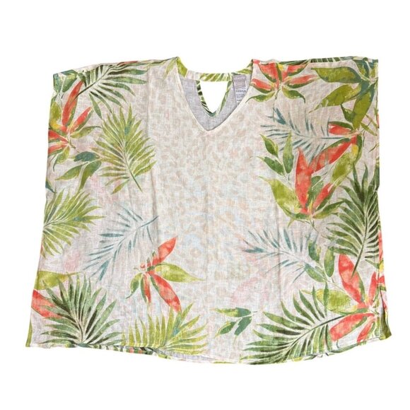 Chico's 100% Linen Top Boxy Lighweight Tropical Animal Print Resort Size L/XL - Picture 5 of 7